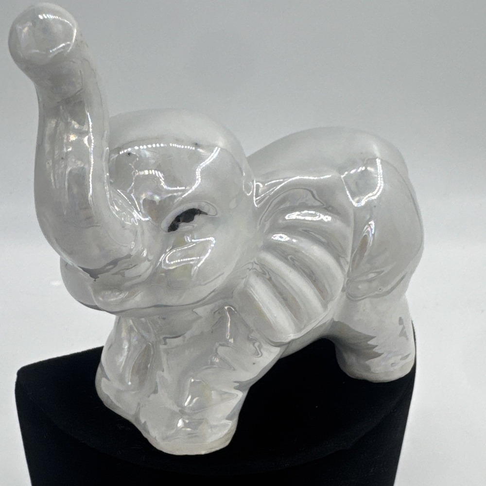 Baby Elephant Ceramic Iridescence Color Figurine 4.5" Tx5.5" L Pearlescent Sheen - Picture 4 of 11